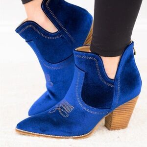 Blue Velvet Ankle Boots